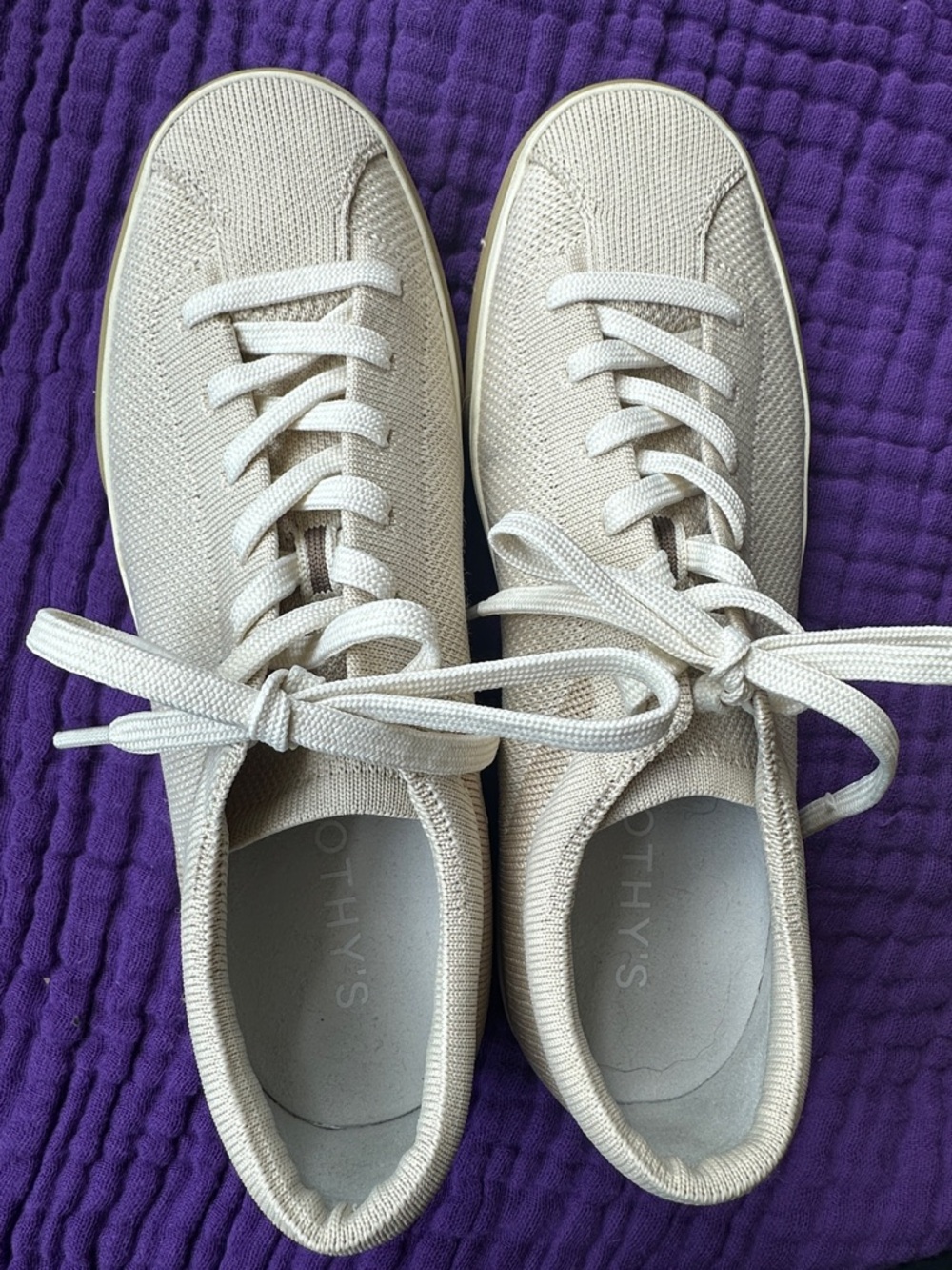Rothy's Cream Knit Lace-Up Sneakers